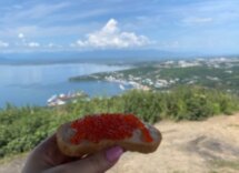 Камчатские сопки и вулканы и ночь на берегу Тихого океана